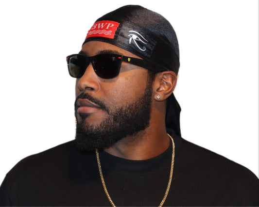 3WP Black Silky Du-rag Red Patch w/ Eye of Horus