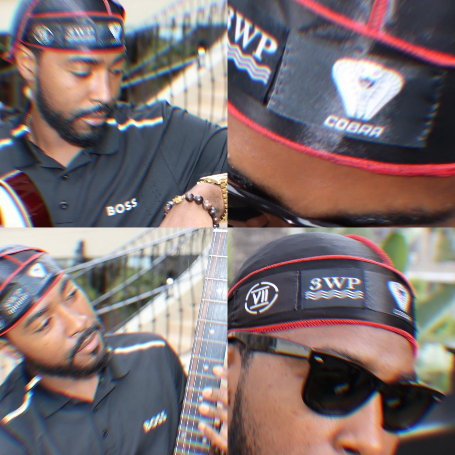 3WP X Cobra X VII (Custom) Black Silky Du-rag Red Stitching